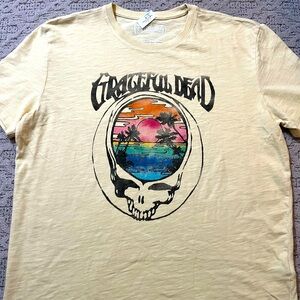 🐢 '24 Grateful Dead Band Yellow Steal Face Skull Trooical Inlay Retro Vibe Tee